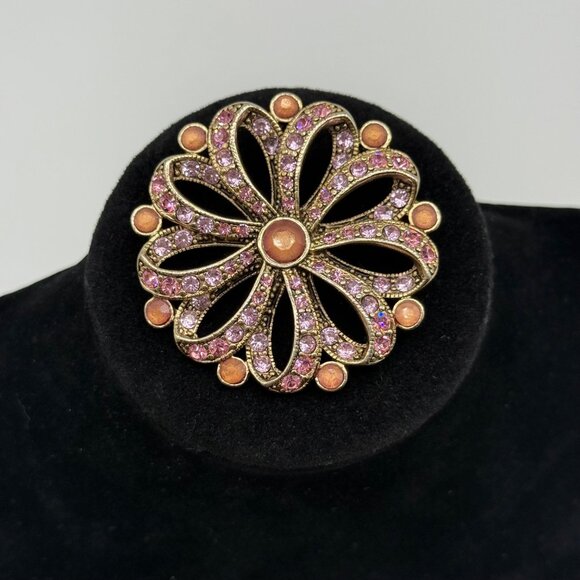 Liz Claiborne Vintage-Style Floral Brooch Pink Rhinestones Statement Pin - Picture 1 of 6